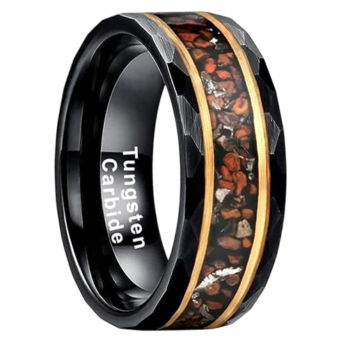 Dinosaur Bone & Meteorite Hammered Comfort-Fit 8mm Tungsten Wedding Band