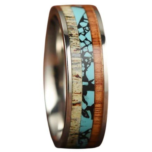Deer Antler Crushed Turquoise Comfort-Fit 8mm Titanium Wedding Band