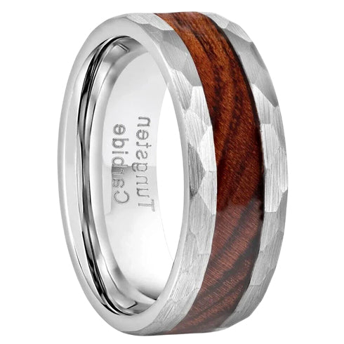 Silver with Ironwood Inlay Comfort-Fit Polished 8mm Titanium Wedding Band