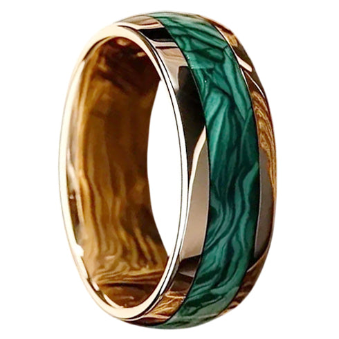 Gold Fabricated Malachite Inlay Comfort-Fit 8mm Titanium Wedding Band