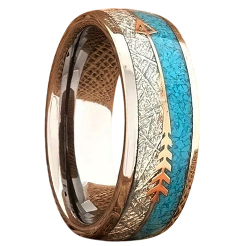 Cupid's Arrow Turquoise & Meteorite Inspired 8mm Tungsten Wedding Band