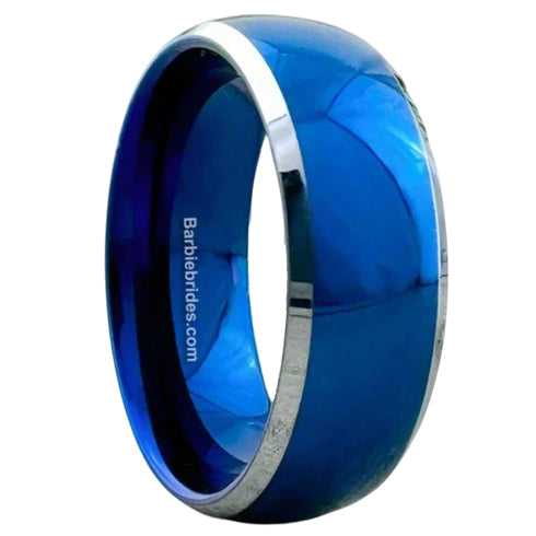 Blue Glossed Comfort-Fit 8mm Tungsten Wedding Band