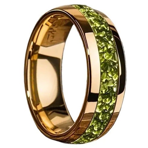 Gold Plated Green Galaxy Crystal Glow Comfort-Fit 8mm Titanium Wedding Band