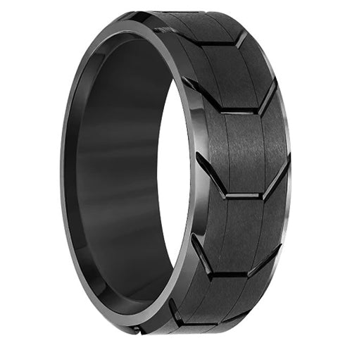 Tungsten Black Tire Tread Brushed Grooved Non-Fading 8mm Fashion Band