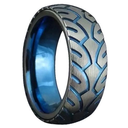Titanium Motorcycle Tire Tread Pattern & Anodized Inlays Non-Fading 8mm Band