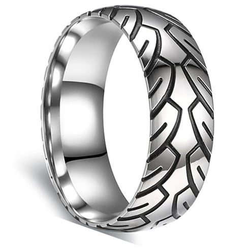 Motorcycle Tire Tread Pattern & Anodized Inlays 8mm Titanium Non-Fading Band